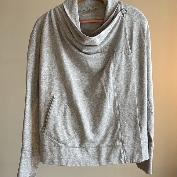 Athleta Sweaters - Athleta Light Gray Button Wrap Cowl Neck Cardigan Sweater Size S/M